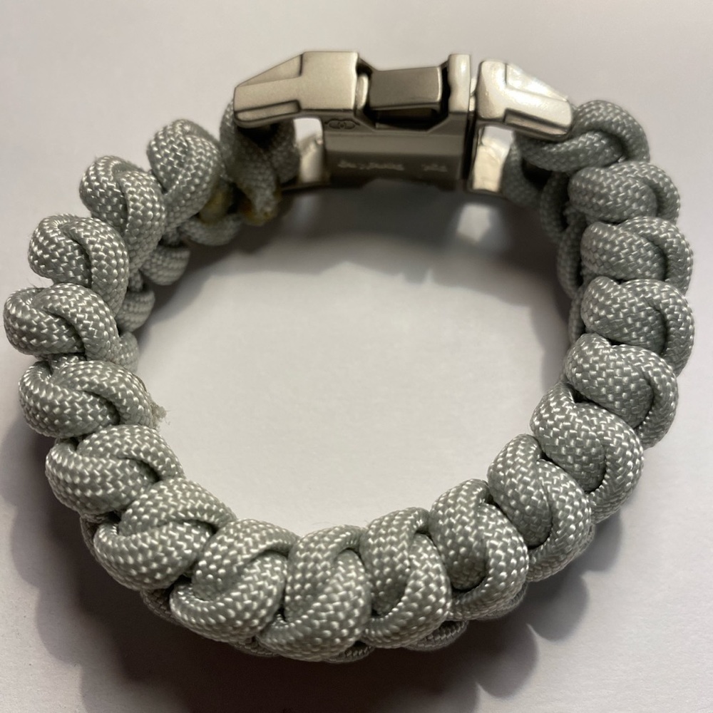 This is a gray paracord bracelet